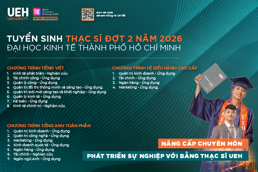 UEH tuyển sinh đào tạo trình độ thạc sĩ đợt 2 năm 2026 với đa dạng các chương trình tiếng Việt, tiếng Anh toàn phần và hệ Điều hành cao cấp