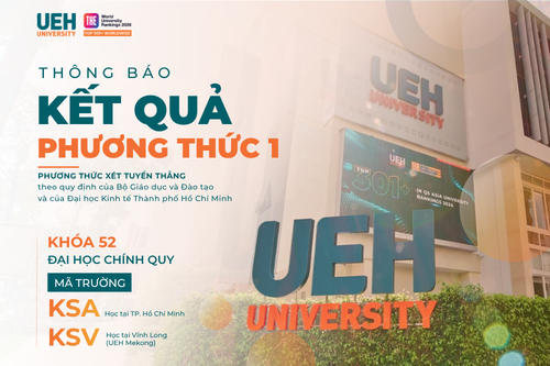 Kết quả xét tuyển Phương thức 1 Khóa 52 ĐHCQ: Phương thức xét tuyển thẳng theo quy định của Bộ Giáo dục và Đào tạo và của UEH