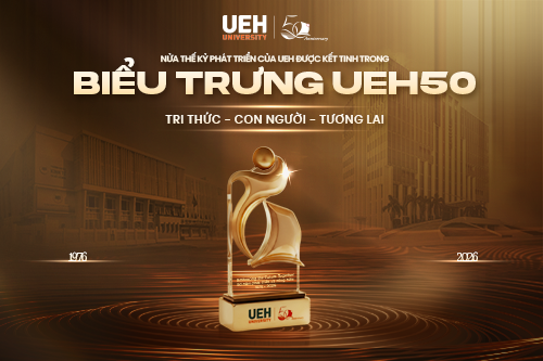[UEH 50 năm] Nửa thế kỷ phát triển của UEH được kết tinh trong Biểu trưng UEH50: Tri thức – Con người – Tương lai