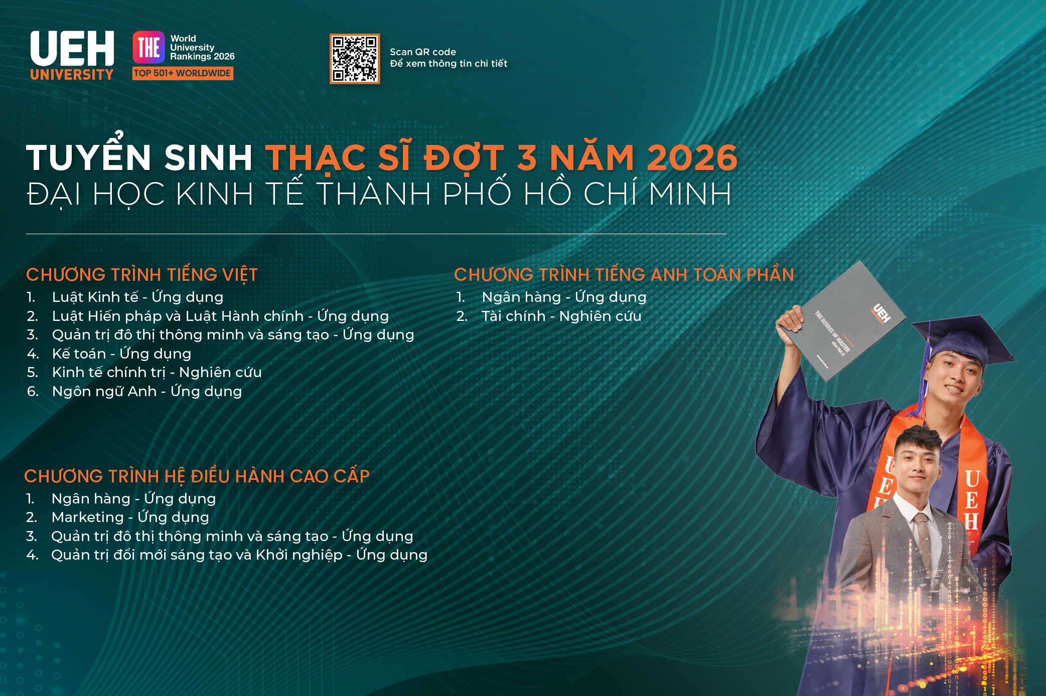 UEH tiếp tục tuyển sinh đào tạo trình độ thạc sĩ đợt 3 năm 2026, mở rộng cơ hội nâng tầm chuyên môn và năng lực quản trị với đa dạng các ngành học